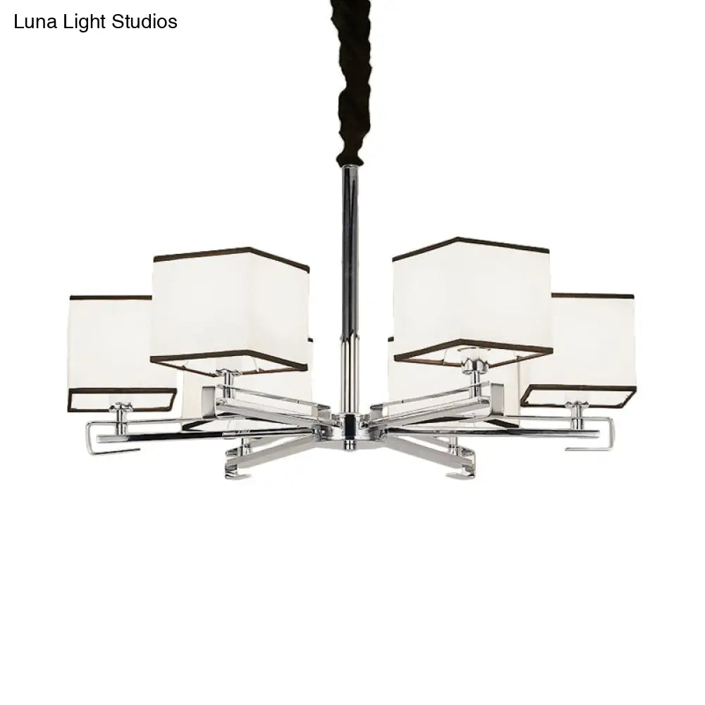 Classic Fabric White Pendant Lamp With Square Design - 3/6/8 Lights Ideal For Bedroom Chandelier