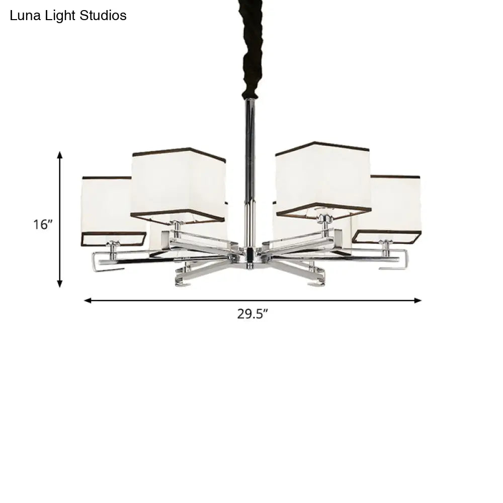 Classic Fabric White Pendant Lamp With Square Design - 3/6/8 Lights Ideal For Bedroom Chandelier