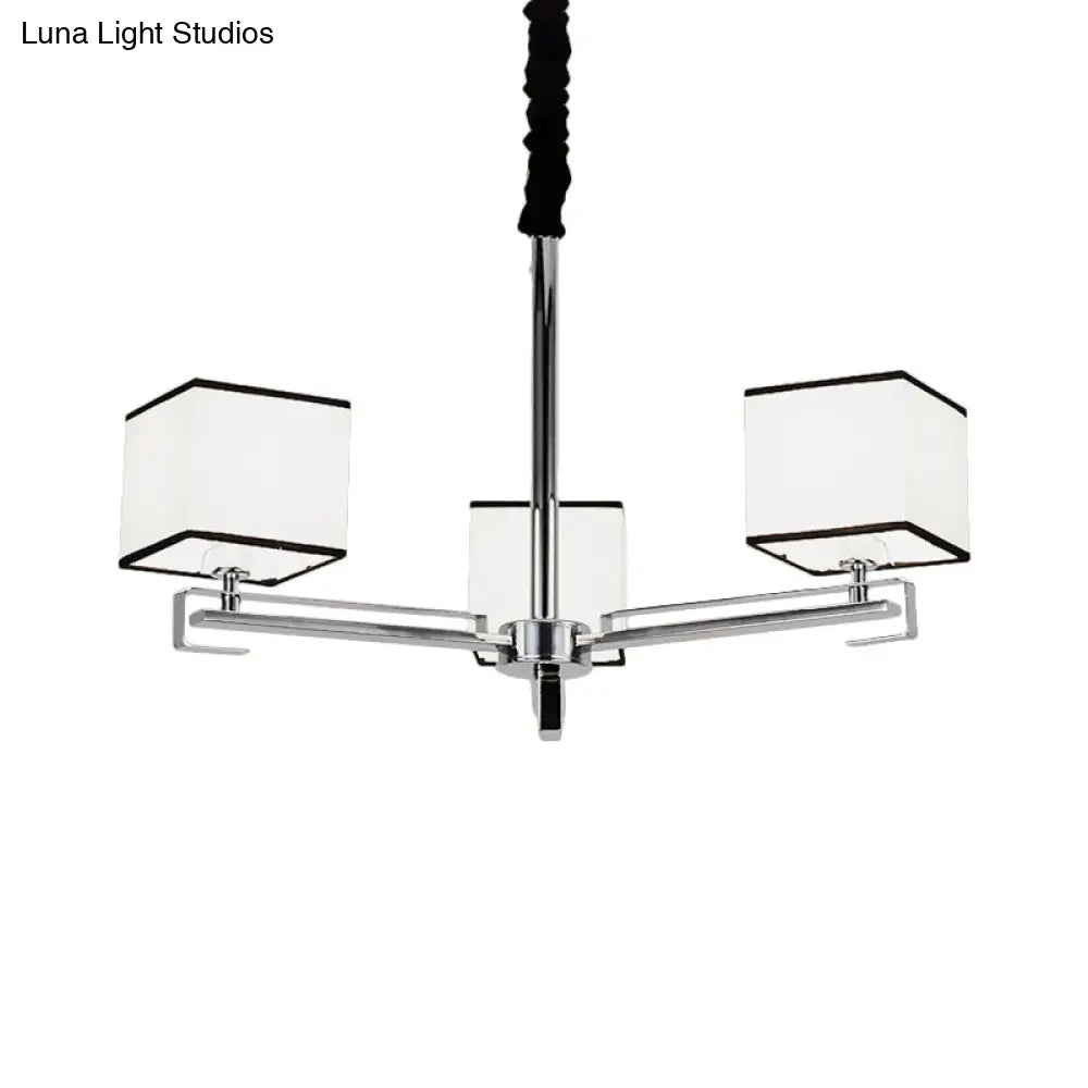 Classic Fabric White Pendant Lamp With Square Design - 3/6/8 Lights Ideal For Bedroom Chandelier