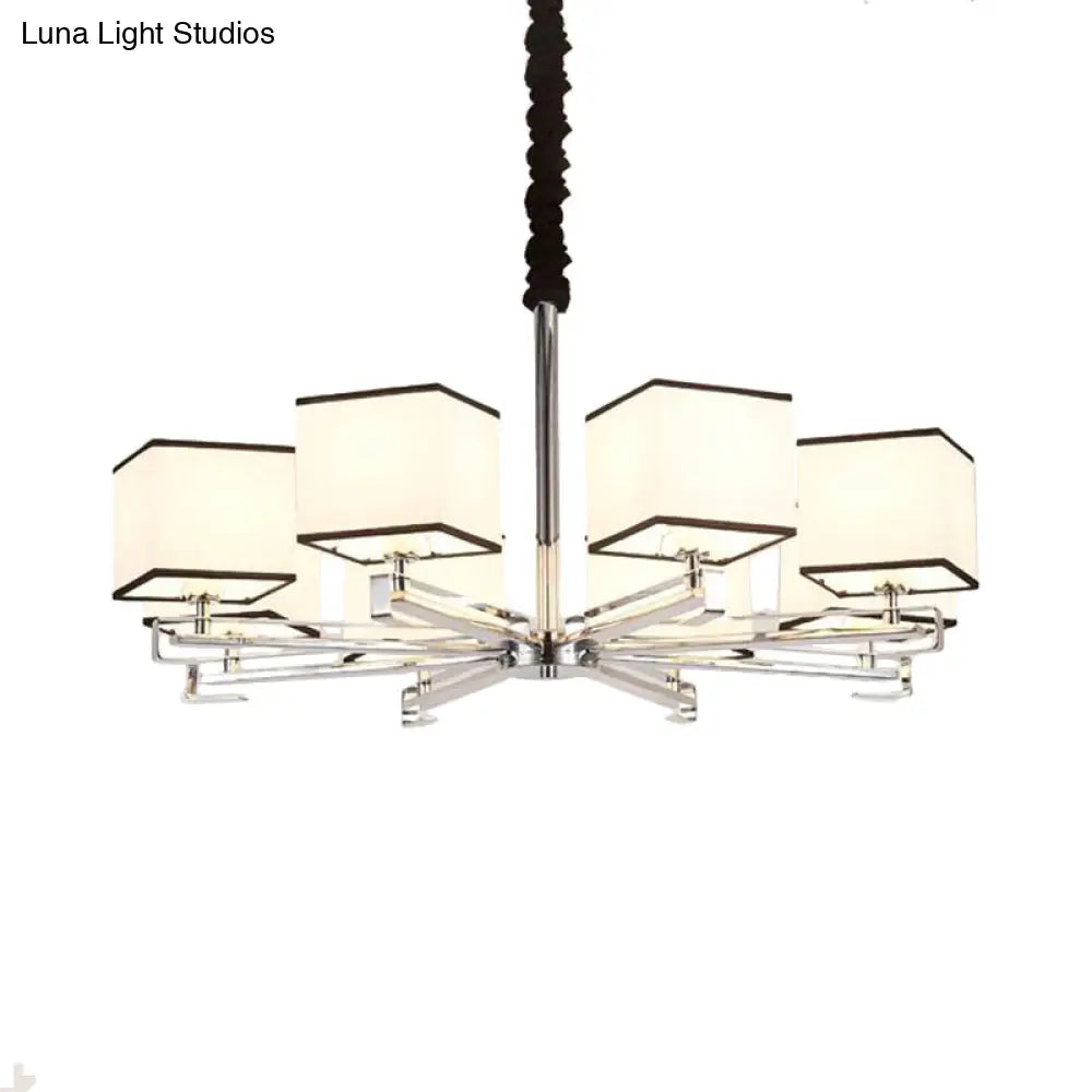 Classic Fabric White Pendant Lamp With Square Design - 3/6/8 Lights Ideal For Bedroom Chandelier