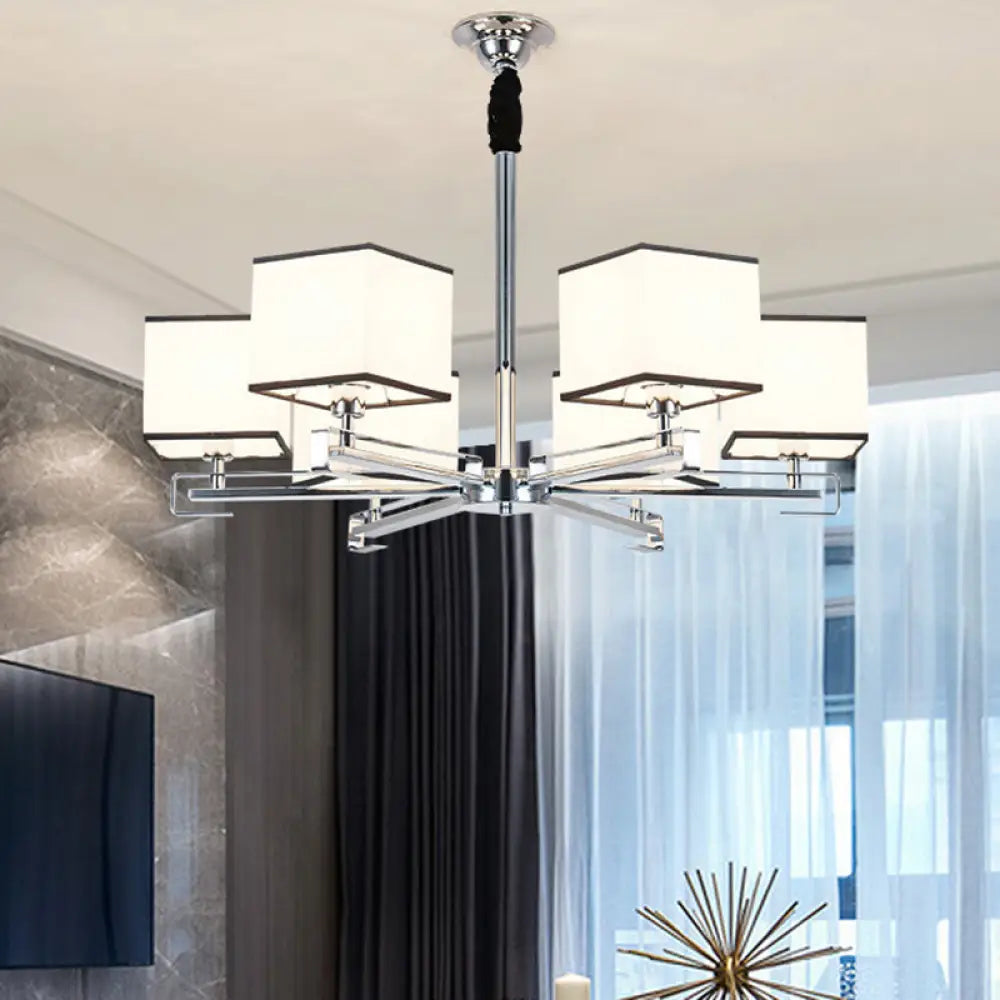 Classic Fabric White Pendant Lamp With Square Design - 3/6/8 Lights Ideal For Bedroom Chandelier