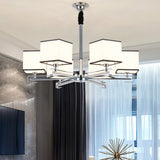 Classic Fabric White Pendant Lamp With Square Design - 3/6/8 Lights Ideal For Bedroom Chandelier
