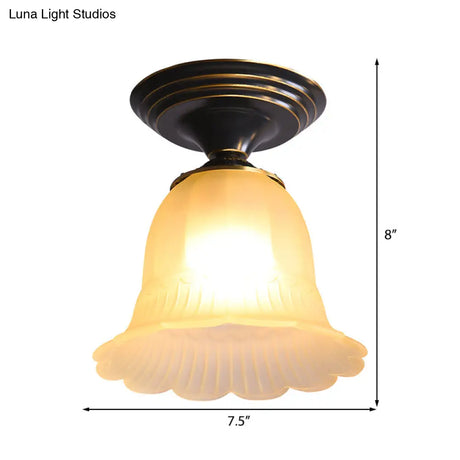 Classic Flared Glass Flush Mount Lamp: 1-Light Beige Ceiling Lighting For Living Room