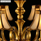 Classic Flower Hanging Lamp - 6 Bulbs Frosted White Glass Chandelier Light With Brass Fixture