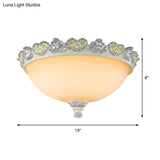 Classic Flush Mount Fixture: 3 - Bulb 15’/19’ Wide Frosted Glass Ceiling Light With Blossom