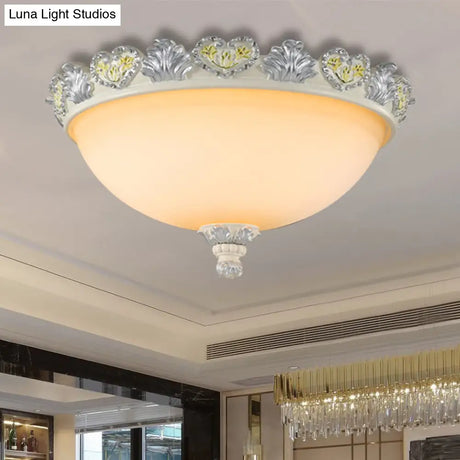 Classic Flush Mount Fixture: 3 - Bulb 15’/19’ Wide Frosted Glass Ceiling Light With Blossom