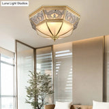 Classic Frosted Glass Flush Mount Lamp With Domed Design - Brass Finish 4 Lights
