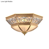 Classic Frosted Glass Flush Mount Lamp With Domed Design - Brass Finish 4 Lights