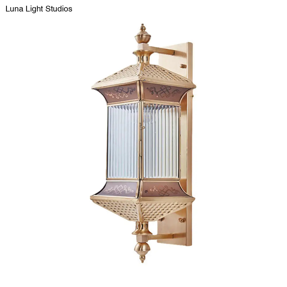 Classic Frosted Glass Gold Lantern Sconce Light - Wall Mount Lighting