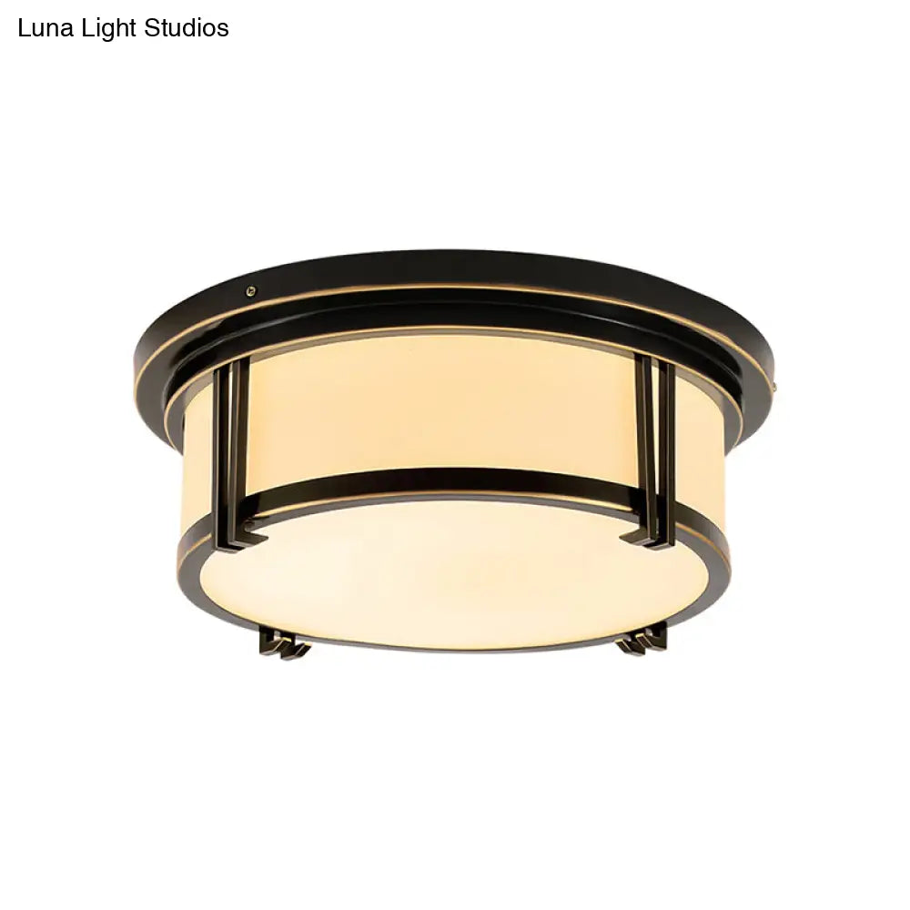 Classic Frosted Glass Led Flush Mount Lamp - Black/Brass Finish Warm/White Light Perfect Living