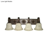 Classic Glass Bell Bathroom Wall Light Fixture - 3/4 Lights Red Brown Make-Up Lighting