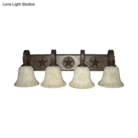 Classic Glass Bell Bathroom Wall Light Fixture - 3/4 Lights Red Brown Make-Up Lighting