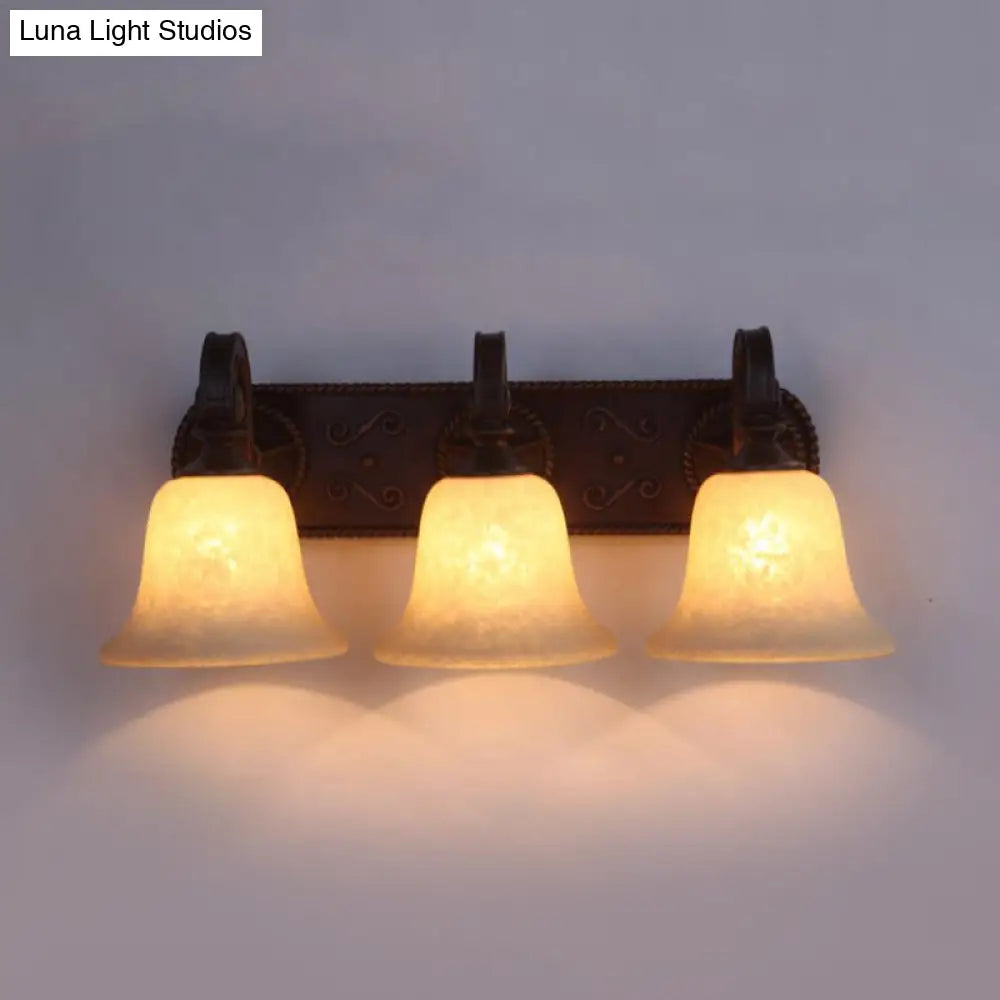 Classic Glass Bell Bathroom Wall Light Fixture - 3/4 Lights Red Brown Make-Up Lighting