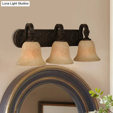 Classic Glass Bell Bathroom Wall Light Fixture - 3/4 Lights Red Brown Make-Up Lighting