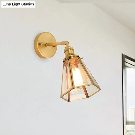 Classic Gold Colonial Tapered Wall Light: Clear Glass Sconce Lamp With/Without Pull Chain