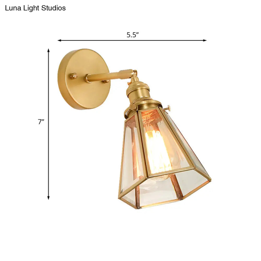 Classic Gold Colonial Tapered Wall Light: Clear Glass Sconce Lamp With/Without Pull Chain