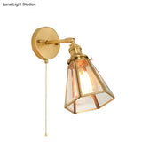 Classic Gold Colonial Tapered Wall Light: Clear Glass Sconce Lamp With/Without Pull Chain