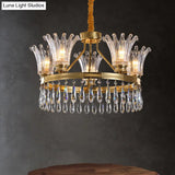 Classic Gold Flared Chandelier With Clear Crystals - 5/8 Bulb Ceiling Pendant