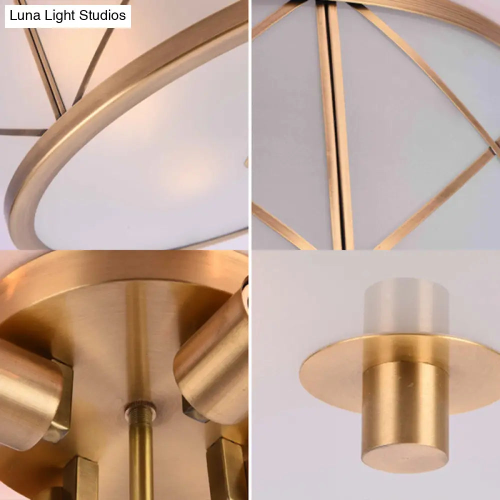 Classic Gold Glass Drum Flush Mount Lighting Fixture - Perfect For Corridors