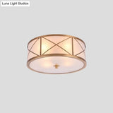 Classic Gold Glass Drum Flush Mount Lighting Fixture - Perfect For Corridors