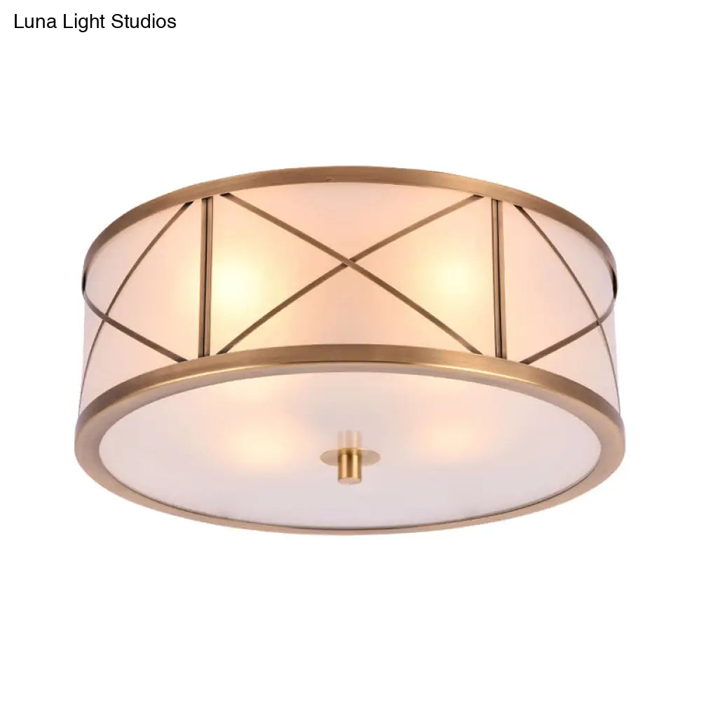 Classic Gold Glass Drum Flush Mount Lighting Fixture - Perfect For Corridors