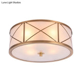 Classic Gold Glass Drum Flush Mount Lighting Fixture - Perfect For Corridors