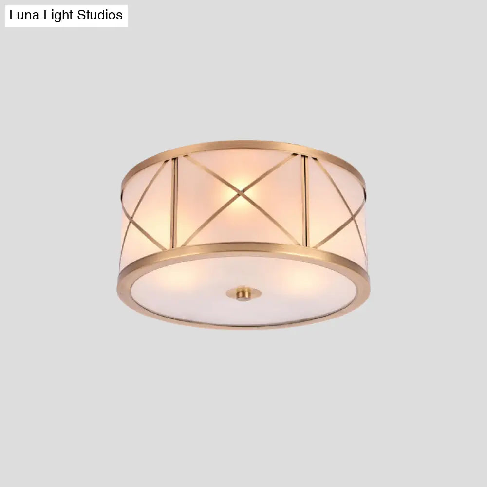 Classic Gold Glass Drum Flush Mount Lighting Fixture - Perfect For Corridors