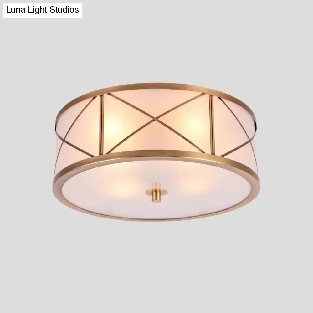 Classic Gold Glass Drum Flush Mount Lighting Fixture - Perfect For Corridors