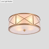 Classic Gold Glass Drum Flush Mount Lighting Fixture - Perfect For Corridors