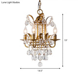 Classic Gold Metal Chandelier With 4-Light Lantern Design And Crystal Droplet Accents