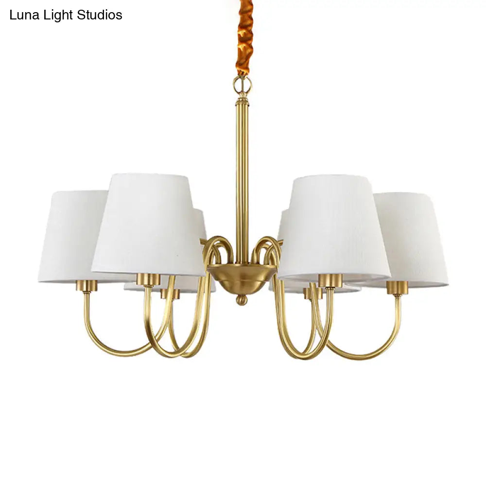 Classic Gold Metal Chandelier With Tapered Fabric Shade - Available In 3 6 Or 8 Lights