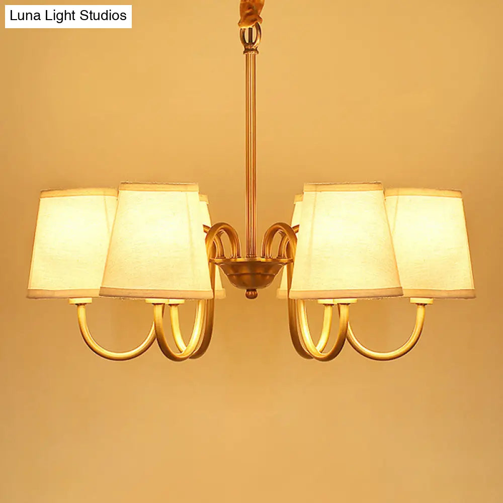 Classic Gold Metal Chandelier With Tapered Fabric Shade - Available In 3 6 Or 8 Lights