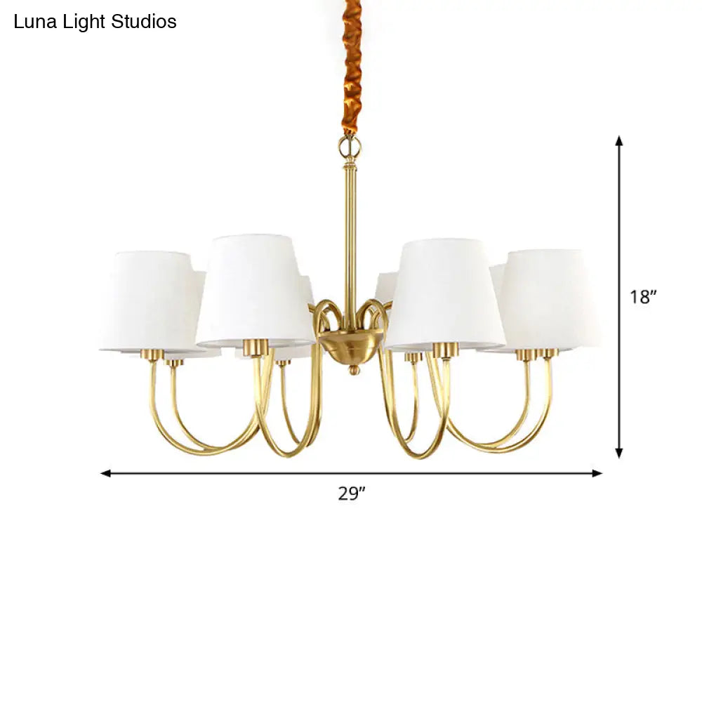 Classic Gold Metal Chandelier With Tapered Fabric Shade - Available In 3 6 Or 8 Lights