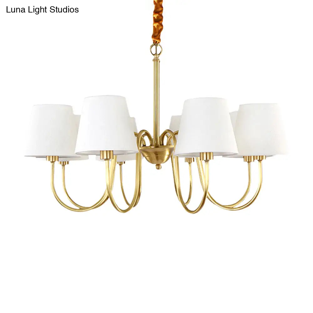 Classic Gold Metal Chandelier With Tapered Fabric Shade - Available In 3 6 Or 8 Lights