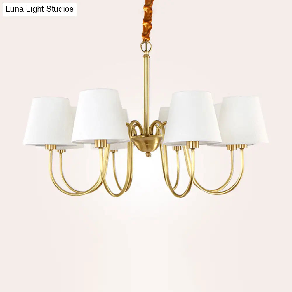 Classic Gold Metal Chandelier With Tapered Fabric Shade - Available In 3 6 Or 8 Lights