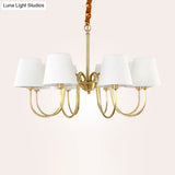 Classic Gold Metal Chandelier With Tapered Fabric Shade - Available In 3 6 Or 8 Lights