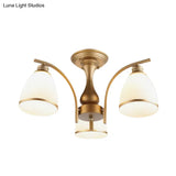 Classic Gold Semi Flush Mount Ceiling Light Fixture With Opal Glass Shades – 3/5/8 Lights For