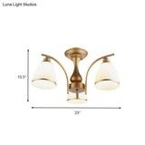Classic Gold Semi Flush Mount Ceiling Light Fixture With Opal Glass Shades – 3/5/8 Lights For