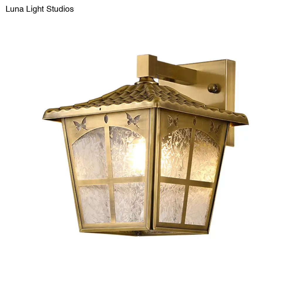 Classic Gold Wall Mount Light With Single Bulb - Traditional Trapezoid Metal Lighting Fixture