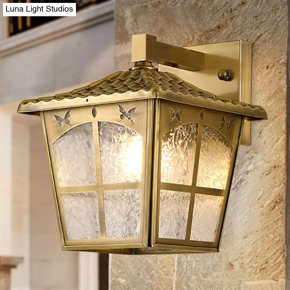 Classic Gold Wall Mount Light With Single Bulb - Traditional Trapezoid Metal Lighting Fixture