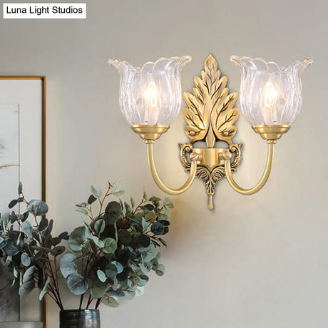 Classic Gold Wall Sconce With Clear Fluted Glass - Bloom Living Room Mount Light
