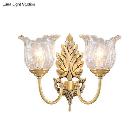 Classic Gold Wall Sconce With Clear Fluted Glass - Bloom Living Room Mount Light