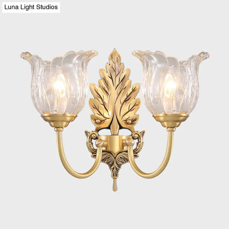 Classic Gold Wall Sconce With Clear Fluted Glass - Bloom Living Room Mount Light