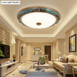 Classic Green Led Flush Mount Lamp With Milky Glass Ideal For Living Room Ceiling Lighting