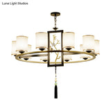 Classic Metal Cylinder Chandelier - 6/8/10 Lights Living Room Pendant Lighting In Black And Gold