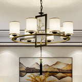 Classic Metal Cylinder Chandelier - 6/8/10 Lights Living Room Pendant Lighting In Black And Gold 8 /