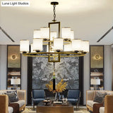 Classic Metal Cylinder Chandelier - 6/8/10 Lights Living Room Pendant Lighting In Black And Gold