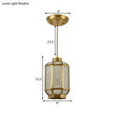 Classic Metal Lantern Corridor Drop Pendant: Brass Hanging Lamp With Frosted Glass Shade