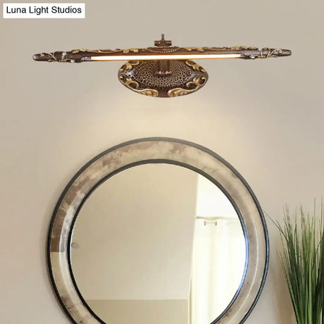 Classic Metal Led Bathroom Sconce In White/Warm Light - Brown Elongated Vanity Fixture 19.5/23.5/26