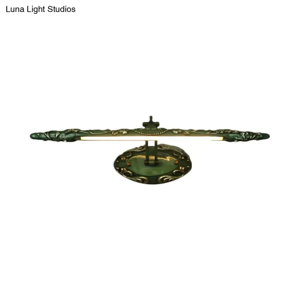 Classic Metal Led Bathroom Sconce Lamp - Green Elongated Vanity Light Fixture 19.5/23.5/26 Wide